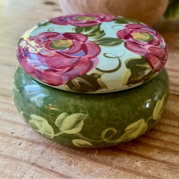 Lesal Ceramics Jewelry Trinket Box Handcrafted Floral Pink Purple Green - Picture 2 of 10